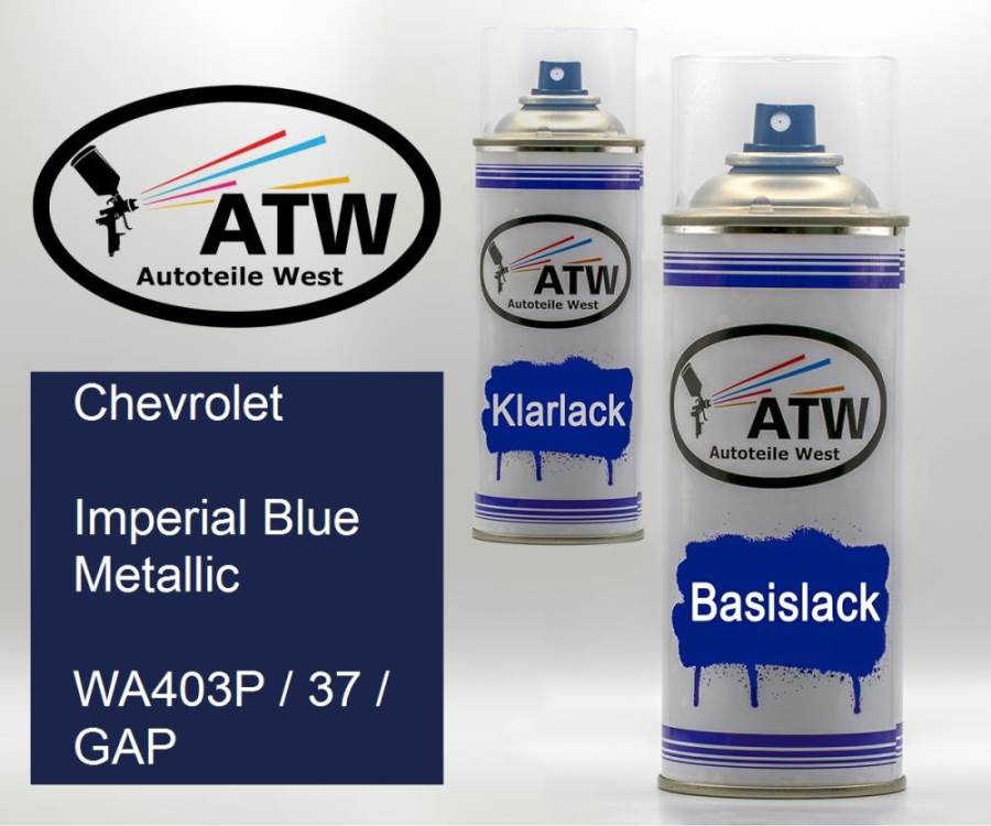 Chevrolet, Imperial Blue Metallic, WA403P / 37 / GAP: 400ml Sprühdose + 400ml Klarlack - Set, von ATW Autoteile West.